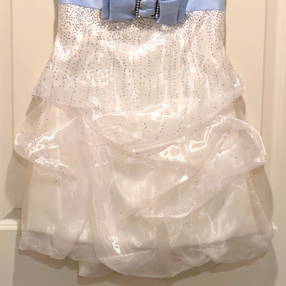 Y2K Jessica McClintock Gunne Sax 5 White and Blue Iridescent Sparkly Mini Dress - Picture 3 of 8